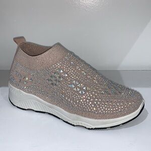 PINK SPARKLY RHINESTONE SLIP ON SNEAKERS